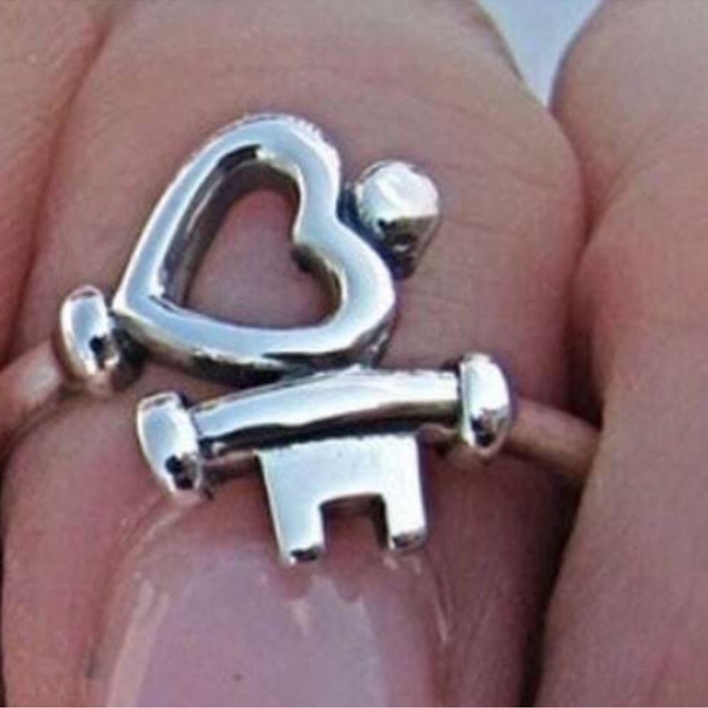 3 PACK Bohemian Silver Tone Heart and Key Ring